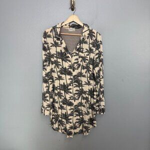 HELLO NITE! gray palm print sleep night shirt size S